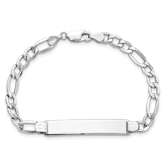 14K White Gold Polished Semi-Solid Chain/Solid Plate Figaro Link 35x7mm Plate 7 inch ID Bracelet