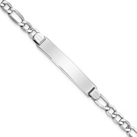 14K White Gold Polished Semi-Solid Chain Solid Plate Figaro Link 35x7mm Plate ID Bracelet - 8in view 1