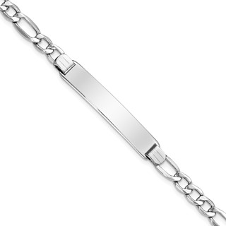 14K White Gold Polished Semi-Solid Chain/Solid Plate Figaro Link 35x7mm Plate 7 inch ID Bracelet