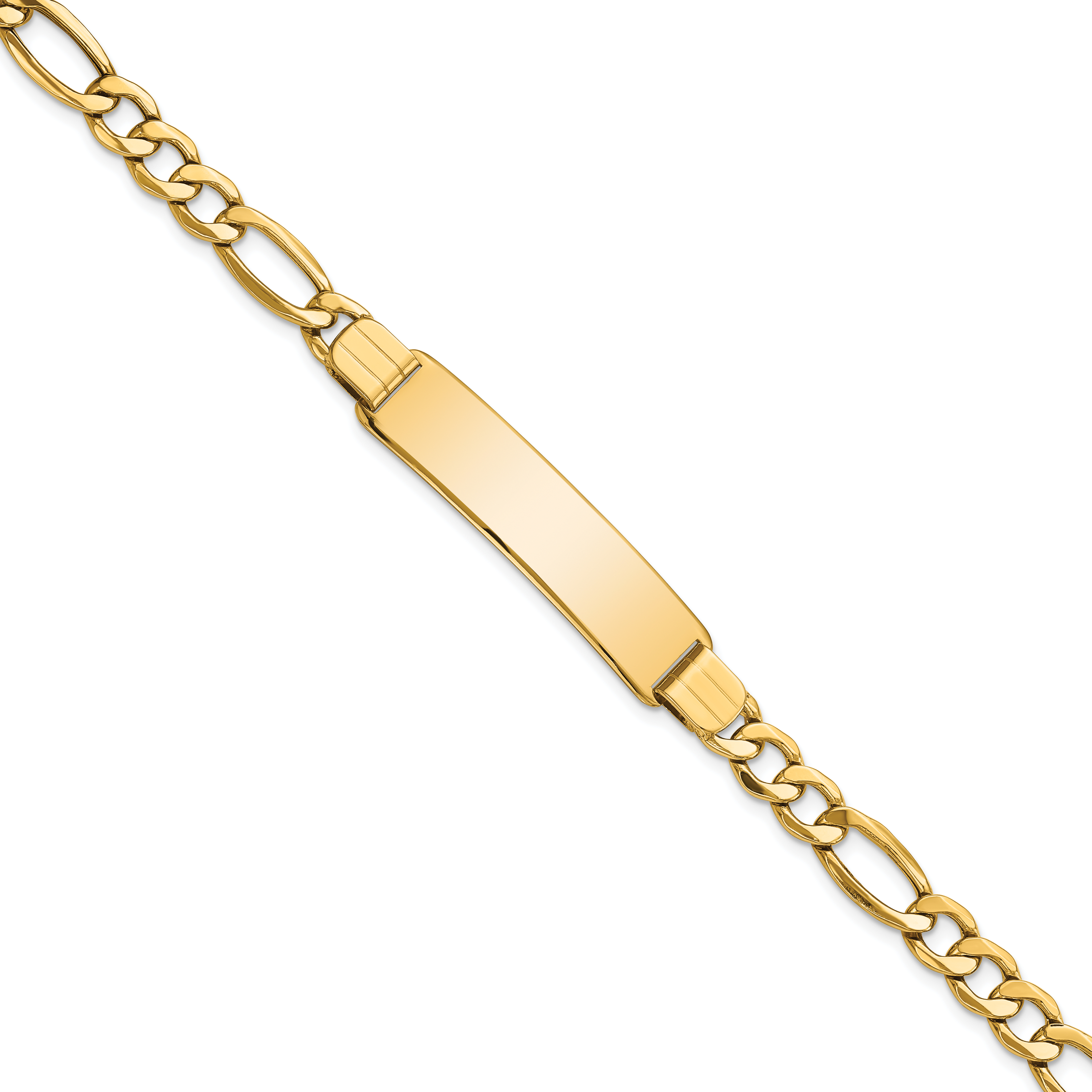 14k Polished Semi-Solid Chain/Solid Plate Figaro Link 37.5x10mm Plate 8 inch ID Bracelet (DCID136-8)