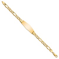 14K Yellow Gold Polished Semi-Solid Chain Solid Plate Figaro Link Soft Diamond Shape 39x 14mm Plate ID Bracelet, 8" view 2