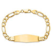 14K Yellow Gold Polished Semi-Solid Chain Solid Plate Figaro Link Soft Diamond Shape 39x 14mm Plate ID Bracelet, 8" view 4