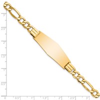 14K Yellow Gold Polished Semi-Solid Chain Solid Plate Figaro Link Soft Diamond Shape 39x 14mm Plate ID Bracelet, 8" view 3