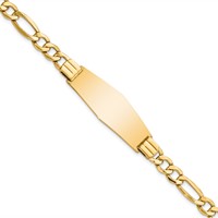 14K Yellow Gold Polished Semi-Solid Chain Solid Plate Figaro Link Soft Diamond Shape 39x 14mm Plate ID Bracelet, 8" view 1