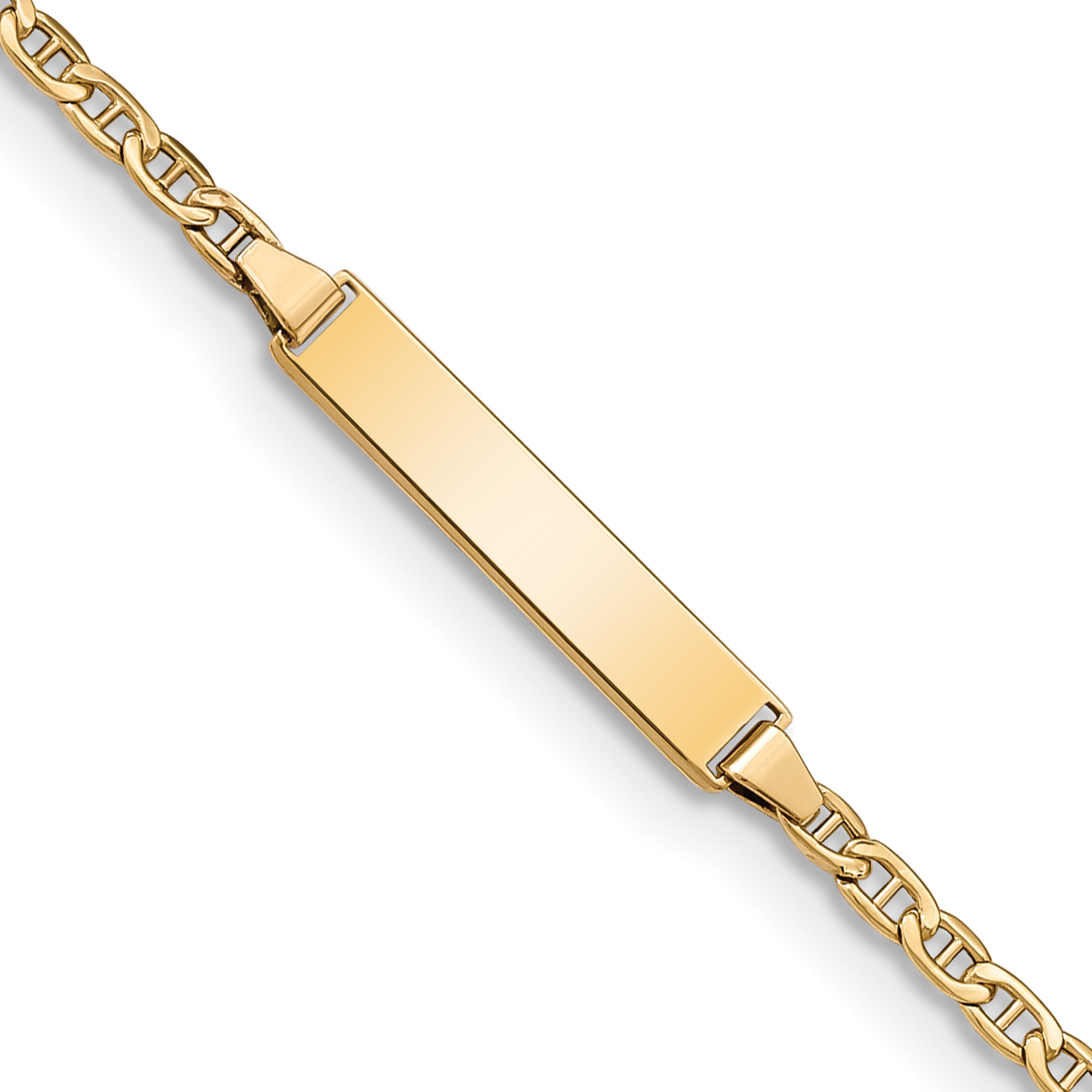 14k Polished Semi-Solid Chain/Solid Plate Anchor Link 20.5x4.5mm Plate 6 inch Baby/Child ID Bracelet (DCID137-6)