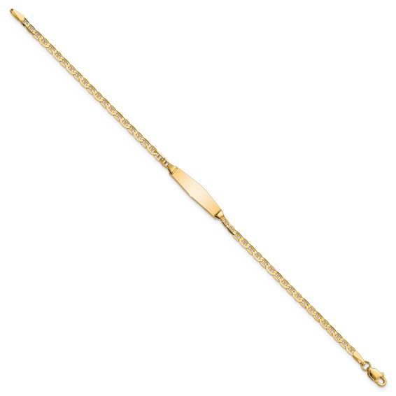 14k Polished Semi-Solid Chain/Solid Plate Anchor Link Soft Diamond Shape 19.5x5.5mm Plate 7 inch ID Bracelet