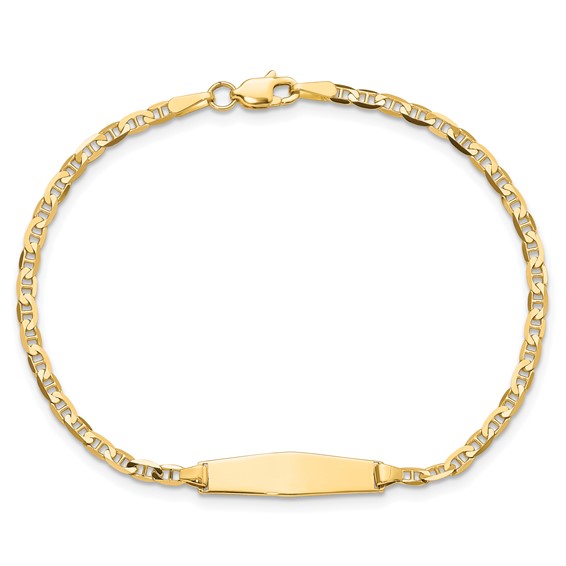 14k Polished Semi-Solid Chain/Solid Plate Anchor Link Soft Diamond Shape 19.5x5.5mm Plate 7 inch ID Bracelet