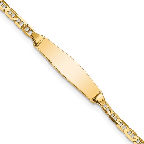 14k Polished Semi-Solid Chain/Solid Plate Anchor Link Soft Diamond Shape 19.5x5.5mm Plate 6 inch Baby/Child ID Bracelet