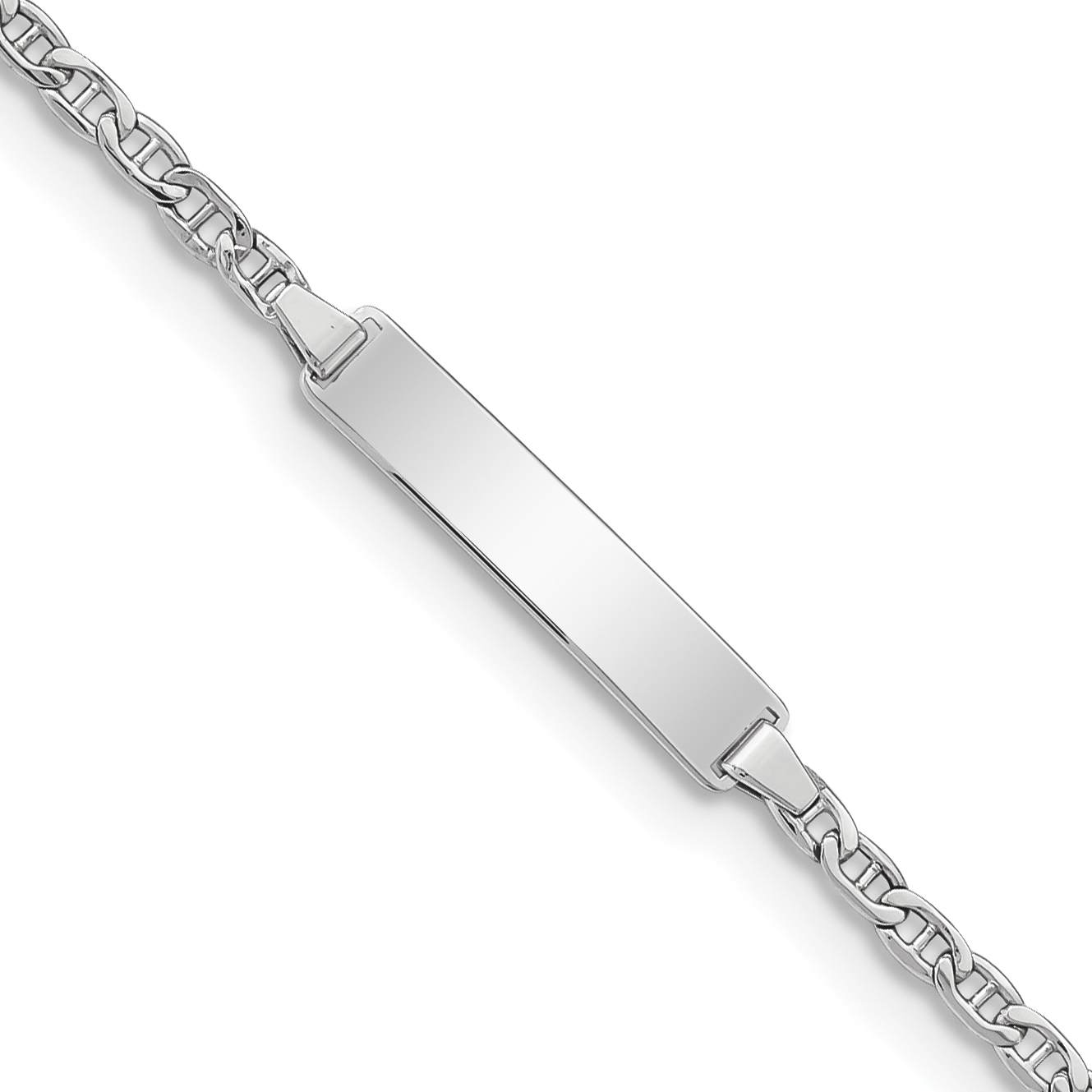 14k White Gold Polished Semi-Solid Chain/Solid Plate Anchor Link 20.5x4.5mm Plate 7 inch ID Bracelet (DCID137W-7)