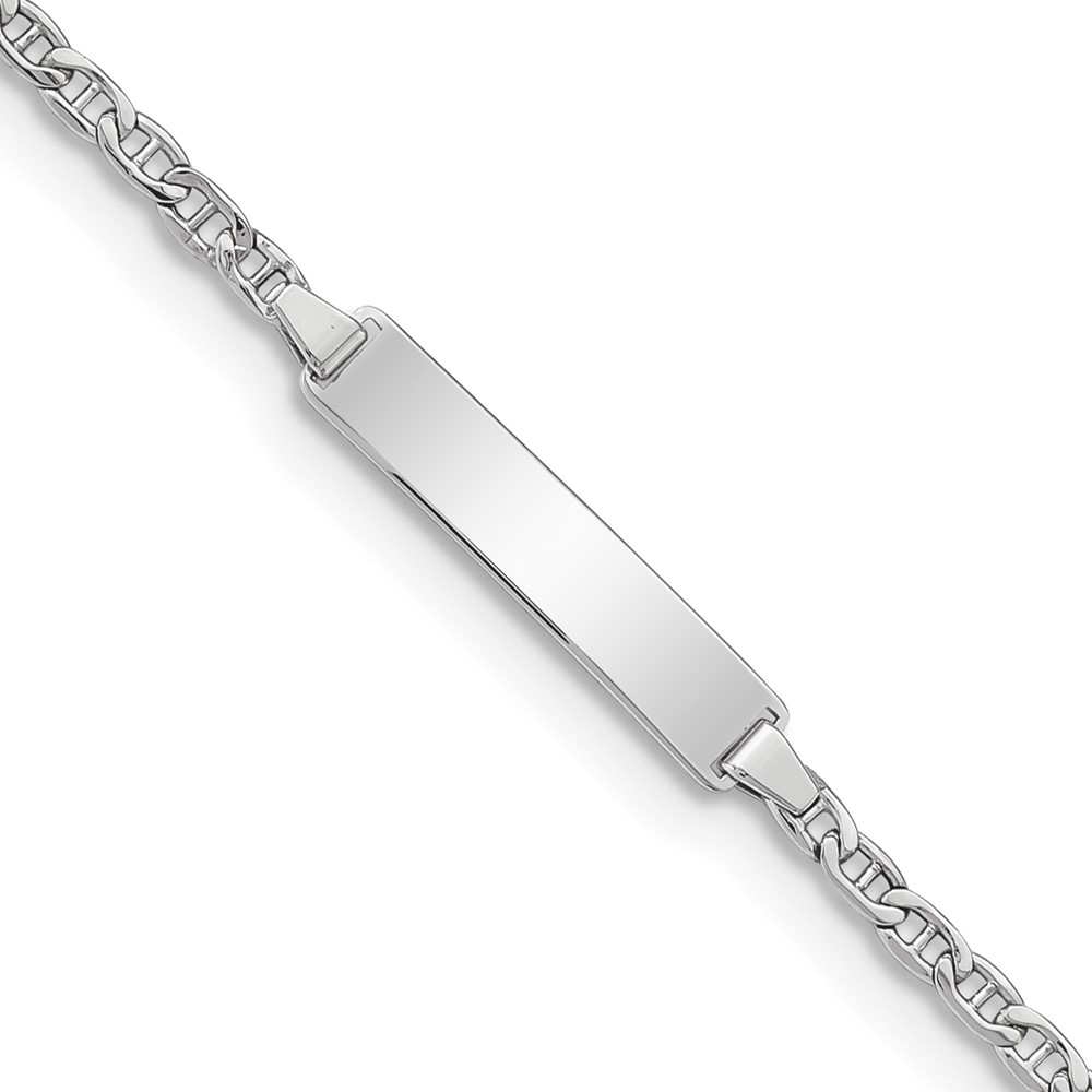 14k White Gold Polished Semi-Solid Chain/Solid Plate Anchor Link 20.5x4.5mm Plate 7 inch ID Bracelet (DCID137W-7)