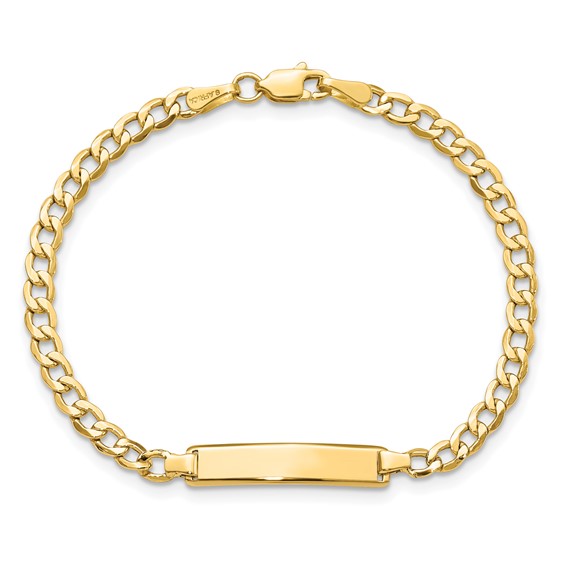 14k Polished Semi-Solid Chain/Solid Plate Cuban Link 23.5x4.5mm Plate 6 inch Baby/Child ID Bracelet