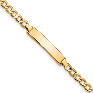 14k Polished Semi-Solid Chain/Solid Plate Cuban Link 23.5x4.5mm Plate 6 inch Baby/Child ID Bracelet