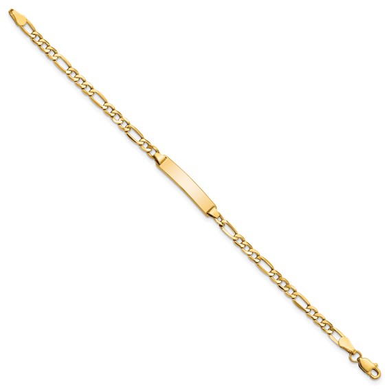 14k Polished Semi-Solid Chain/Solid Plate Figaro Link 20.3x4.4mm Plate 6 inch Baby/Child ID Bracelet