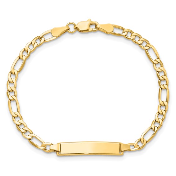 14k Polished Semi-Solid Chain/Solid Plate Figaro Link 20.3x4.4mm Plate 6 inch Baby/Child ID Bracelet