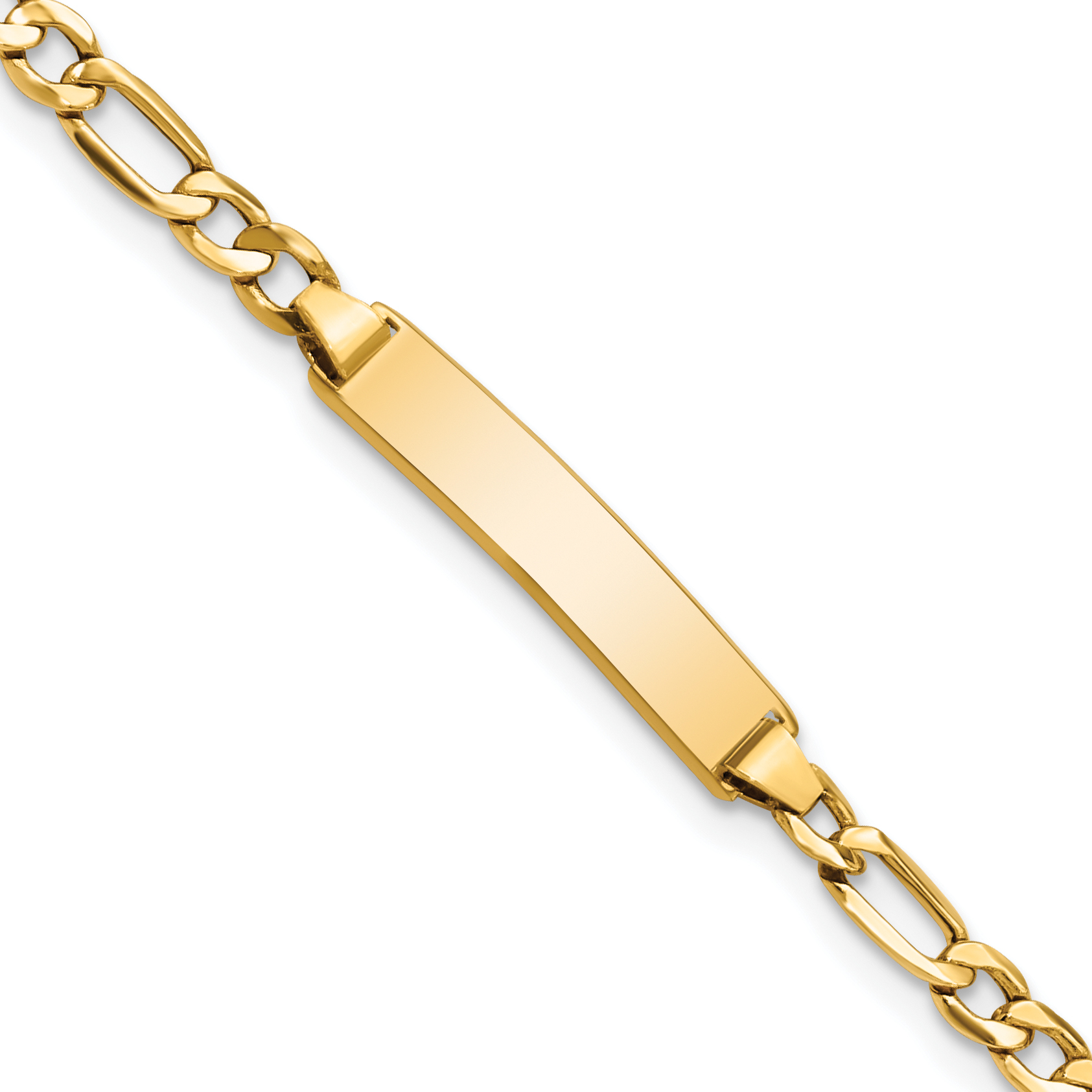 14k Polished Semi-Solid Chain/Solid Plate Figaro Link 20.3x4.4mm Plate 6 inch Baby/Child ID Bracelet (DCID140-6)