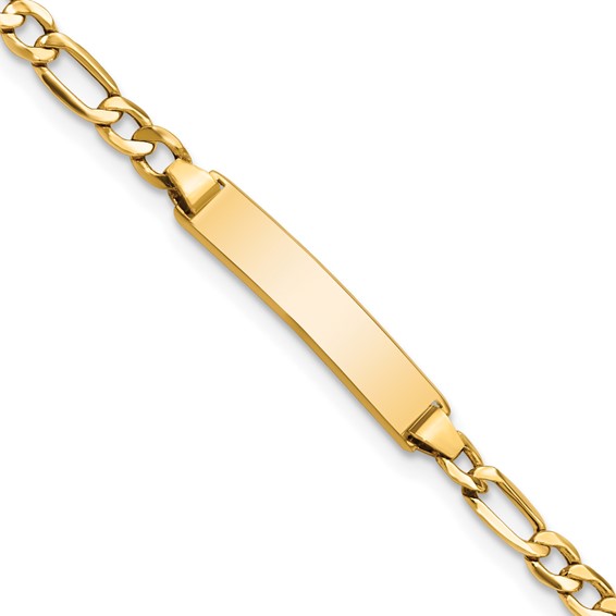 14k Polished Semi-Solid Chain/Solid Plate Figaro Link 20.3x4.4mm Plate 6 inch Baby/Child ID Bracelet