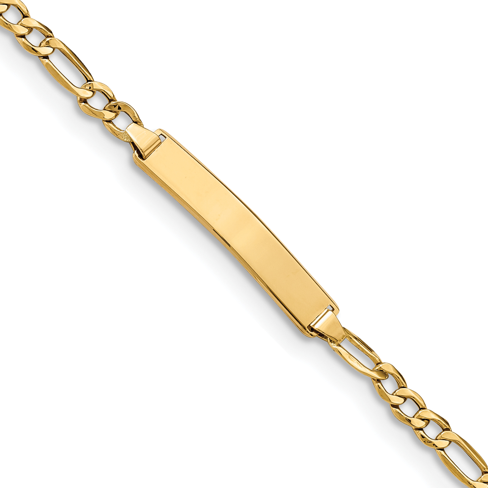 14k Polished Semi-Solid Chain/Solid Plate Figaro Link 23x4.3mm Plate 8 inch ID Bracelet (DCID140-8)