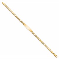 14K Yellow Gold Polished Semi-Solid Chain Solid Plate Figaro Link Soft Diamond Shape 19.5x 5.5mm Plate ID Bracelet, 6" view 2
