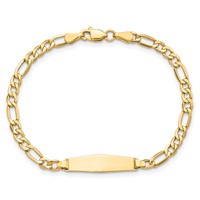 14K Yellow Gold Polished Semi-Solid Chain Solid Plate Figaro Link Soft Diamond Shape 19.5x 5.5mm Plate ID Bracelet, 6" view 4