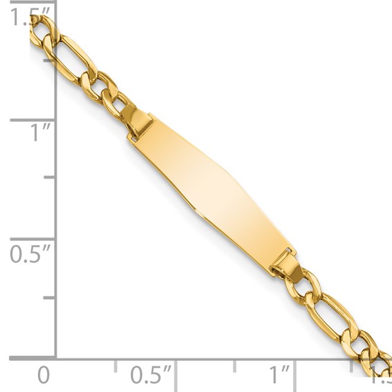 14k Polished Semi-Solid Chain/Solid Plate Figaro Link Soft Diamond Shape 19.5x5.5mm Plate 6 inch Baby/Child ID Bracelet
