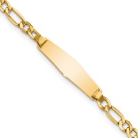 14K Yellow Gold Polished Semi-Solid Chain Solid Plate Figaro Link Soft Diamond Shape 19.5x 5.5mm Plate ID Bracelet, 6" view 1