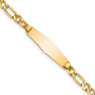 14k Polished Semi-Solid Chain/Solid Plate Figaro Link Soft Diamond Shape 19.5x5.5mm Plate 6 inch Baby/Child ID Bracelet