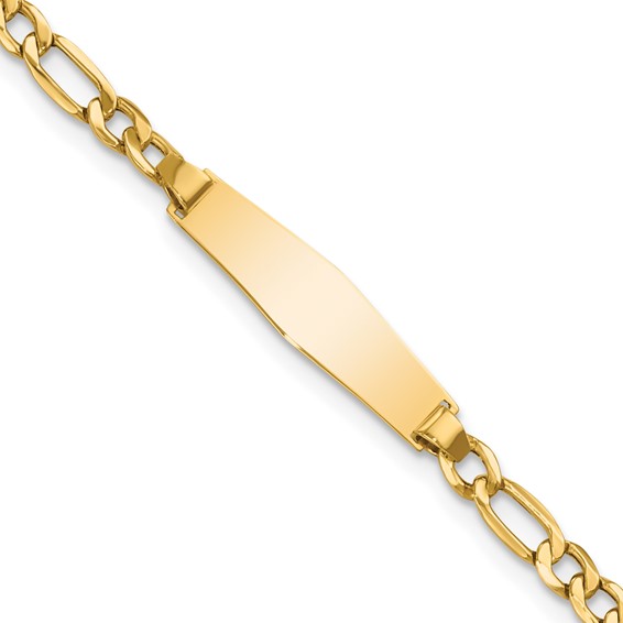 14k Polished Semi-Solid Chain/Solid Plate Figaro Link Soft Diamond Shape 19.5x5.5mm Plate 6 inch Baby/Child ID Bracelet