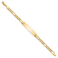 14K Yellow Gold Polished Semi-Solid Chain Solid Plate Figaro Link Soft Diamond Shape 38x11mm Plate ID Bracelet - 8in view 2