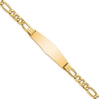 14K Yellow Gold Polished Semi-Solid Chain Solid Plate Figaro Link Soft Diamond Shape 38x11mm Plate ID Bracelet - 8in view 1