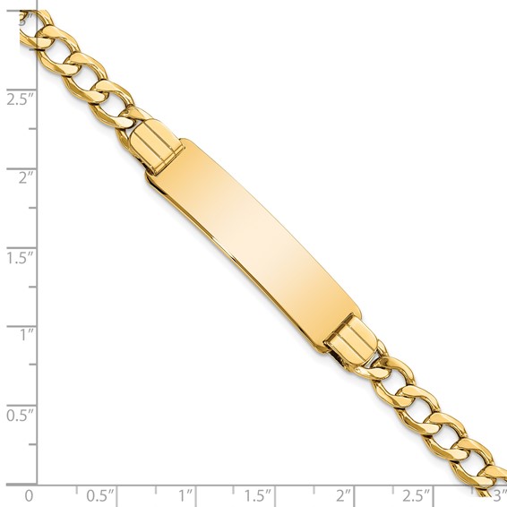 14k Polished Semi-Solid Chain/Solid Plate Curb Link 37.5x10mm Plate 8 inch ID Bracelet