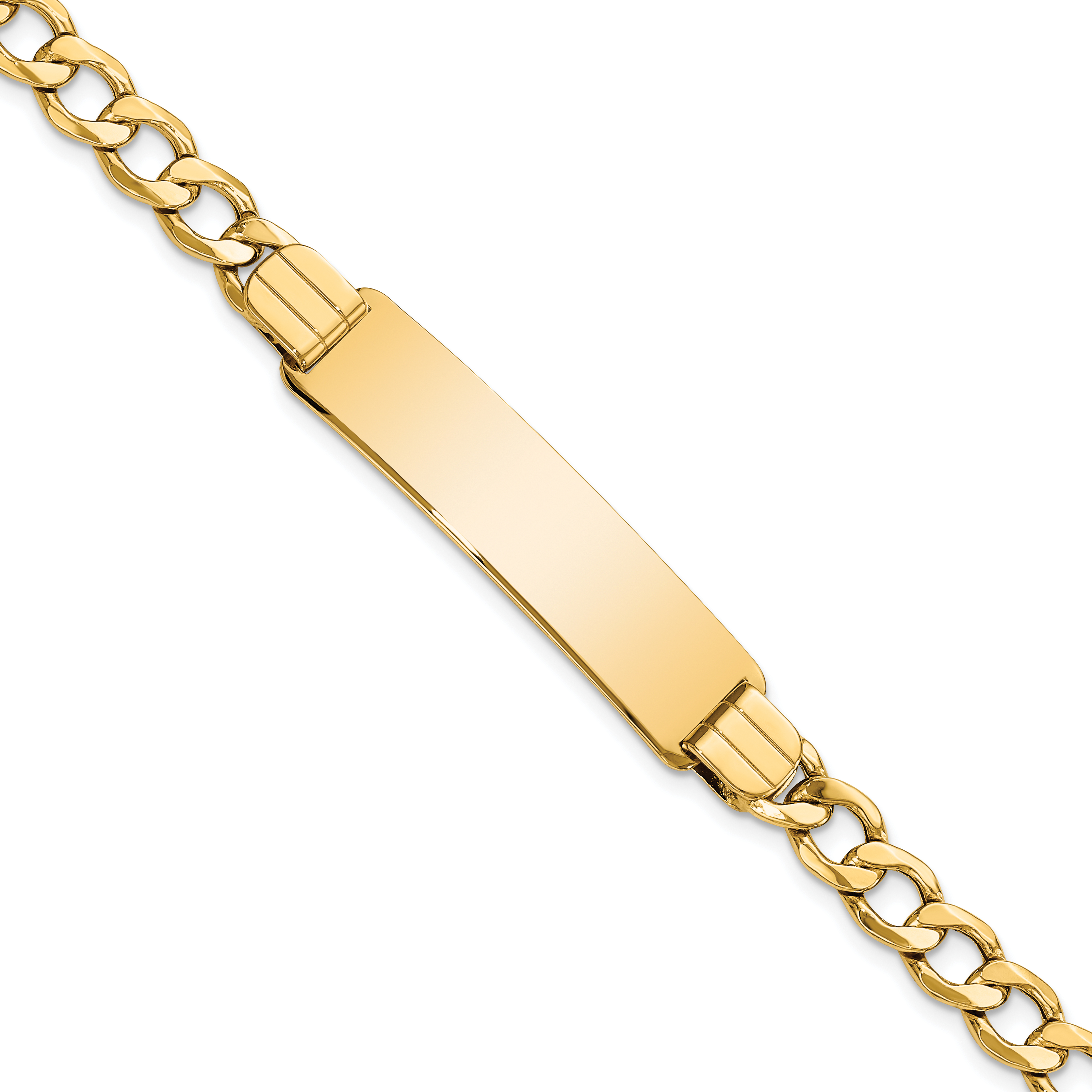 14k Polished Semi-Solid Chain/Solid Plate Curb Link 37.5x10mm Plate 8 inch ID Bracelet (DCID142-8)