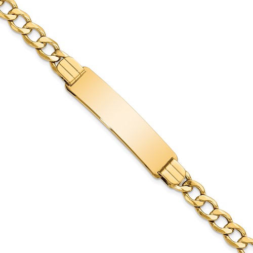 14K Yellow Gold Polished Semi-Solid Chain Solid Plate Curb Link 37.5x 10mm Plate ID Bracelet, 7"