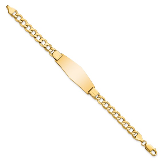 14k Polished Semi-Solid Chain/Solid Plate Curb Link Soft Diamond Shape 39x14mm Plate 7 inch ID Bracelet
