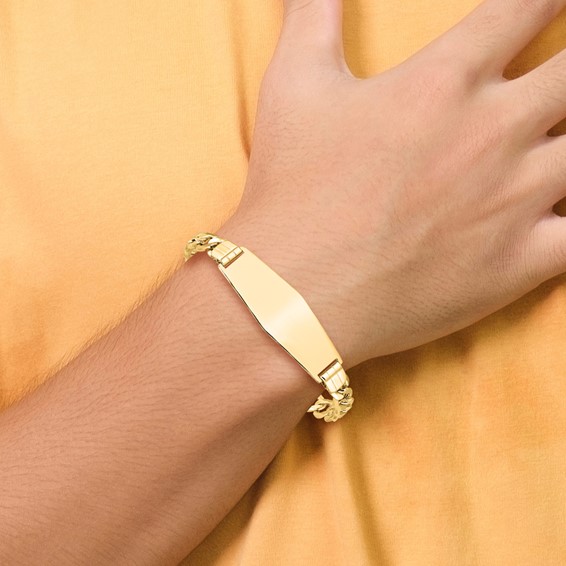 14k Polished Semi-Solid Chain/Solid Plate Curb Link Soft Diamond Shape 39x14mm Plate 7 inch ID Bracelet