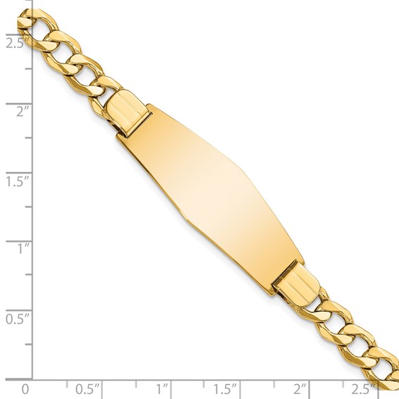 14k Polished Semi-Solid Chain/Solid Plate Curb Link Soft Diamond Shape 39x14mm Plate 7 inch ID Bracelet