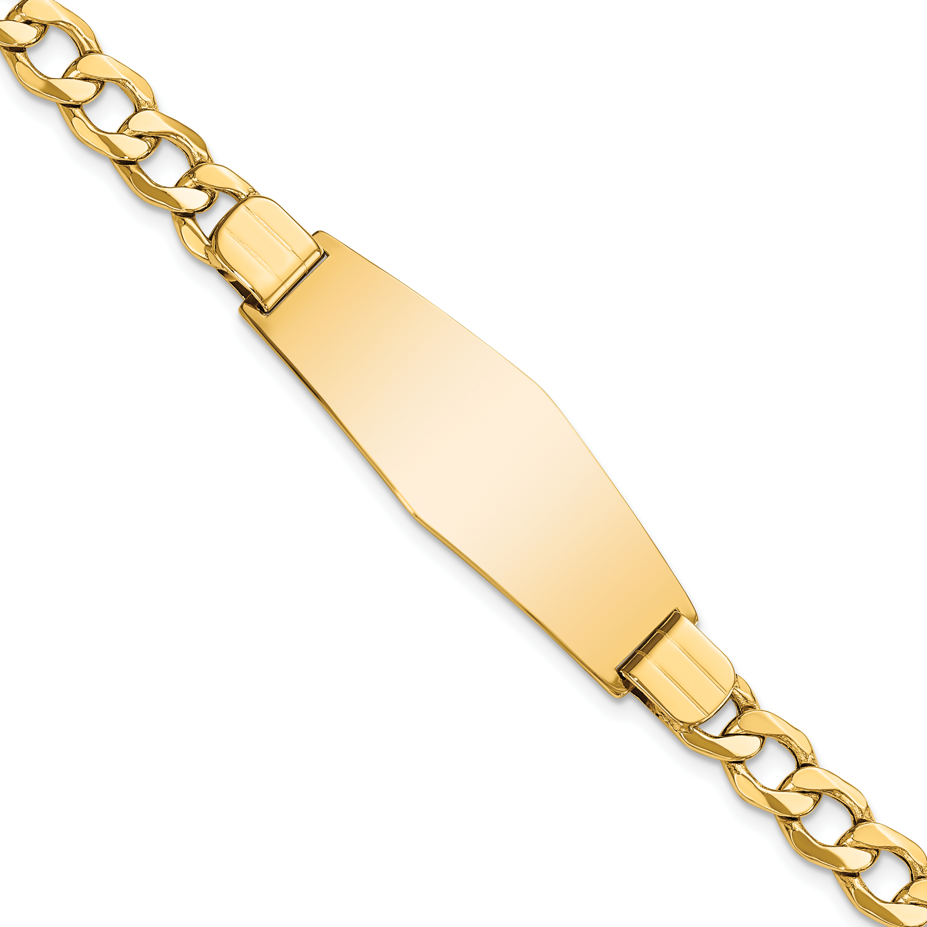 14k Polished Semi-Solid Chain/Solid Plate Curb Link Soft Diamond Shape 39x14mm Plate 8 inch ID Bracelet (DCID142C-8)