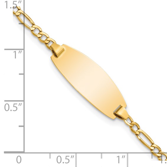 14k Polished Semi-Solid Chain/Solid Plate Figaro Link Oval 18.5x8.5mm Plate 5.5 inch Baby/Child ID Bracelet