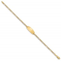 14K Yellow Gold Polished Semi-Solid Chain Solid Plate Figaro Link Oval 18.5x 8.5mm Plate ID Bracelet, 6" view 2
