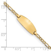 14K Yellow Gold Polished Semi-Solid Chain Solid Plate Figaro Link Oval 18.5x 8.5mm Plate ID Bracelet, 6" view 3