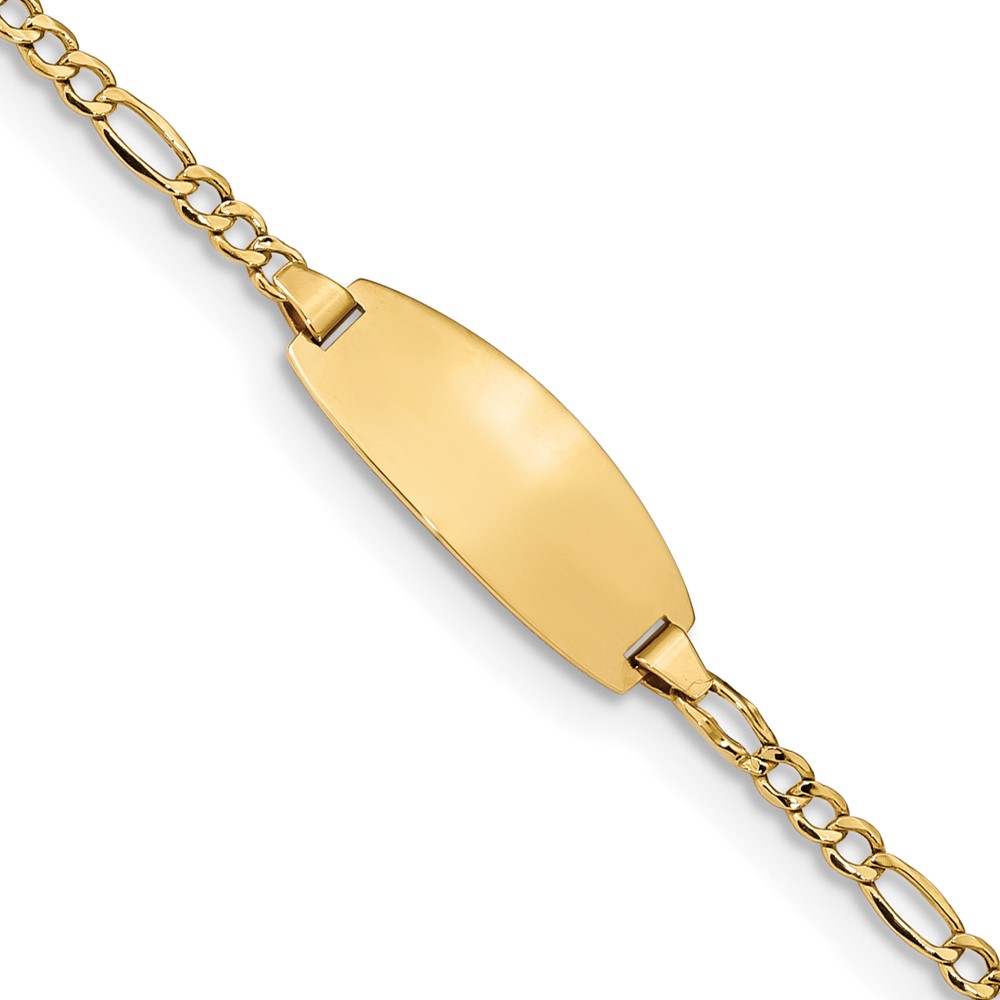 14k Polished Semi-Solid Chain/Solid Plate Figaro Link Oval 18.5x8.5mm Plate 7 inch ID Bracelet (DCID143-7)
