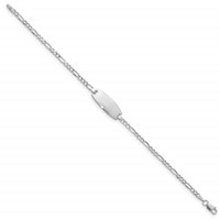 14K White Gold Polished Semi-Solid Chain Solid Plate Figaro Link Oval 18.5x 8.5mm Plate ID Bracelet, 6" view 2