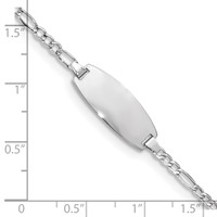14K White Gold Polished Semi-Solid Chain Solid Plate Figaro Link Oval 18.5x 8.5mm Plate ID Bracelet, 6" view 3