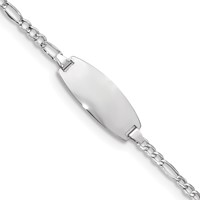 14K White Gold Polished Semi-Solid Chain Solid Plate Figaro Link Oval 18.5x 8.5mm Plate ID Bracelet, 6" view 1