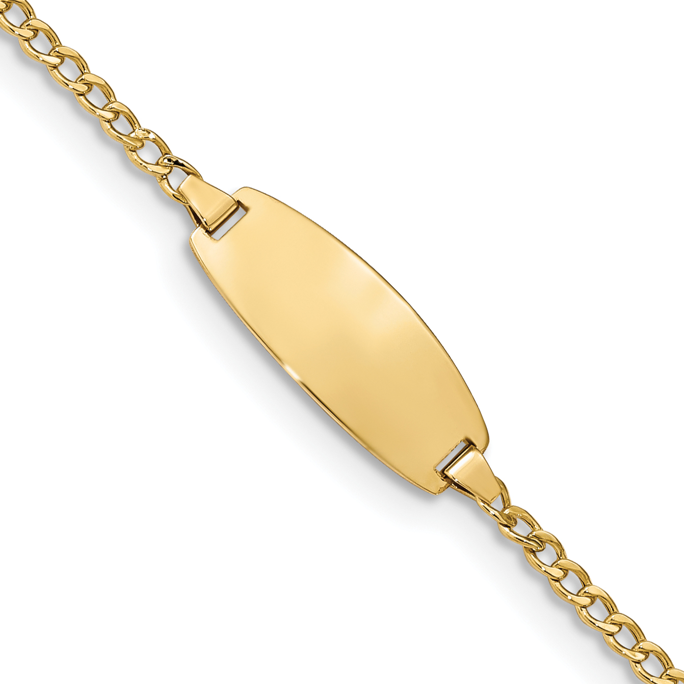 14k Polished Semi-Solid Chain/Solid Plate Curb Link Oval 18.5x8.5mm Plate 6 inch Baby/Child ID Bracelet (DCID144-6)
