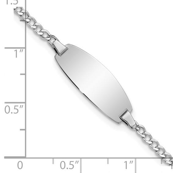 14k White Gold Polished Semi-Solid Chain/Solid Plate Curb Link Oval 18.5x8.5mm Plate 5.5 inch Baby/Child ID Bracelet