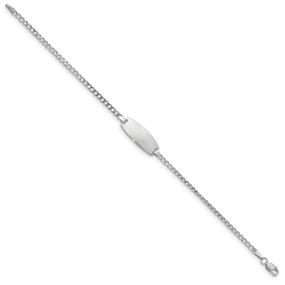 14k White Gold Polished Semi-Solid Chain/Solid Plate Curb Link Oval 18.5x8.5mm Plate 6 inch Baby/Child ID Bracelet