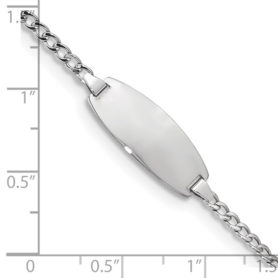 14k White Gold Polished Semi-Solid Chain/Solid Plate Curb Link Oval 18.5x8.5mm Plate 6 inch Baby/Child ID Bracelet