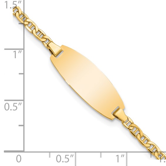 14k Polished Semi-Solid Chain/Solid Plate Anchor Link Oval 18.5x8.5mm Plate 5.5 inch Baby/Child ID Bracelet