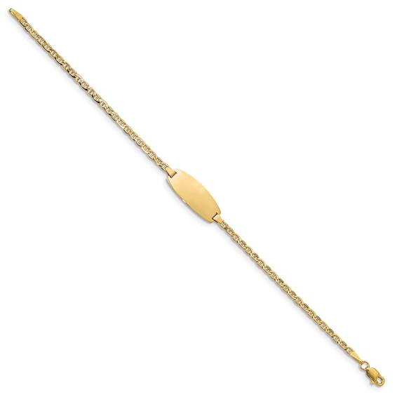 14k Polished Semi-Solid Chain/Solid Plate Anchor Link Oval 18.5x8.5mm Plate 7 inch ID Bracelet