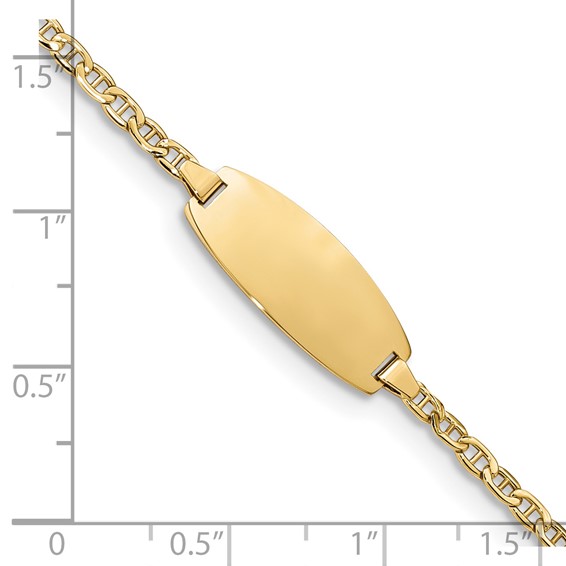 14k Polished Semi-Solid Chain/Solid Plate Anchor Link Oval 18.5x8.5mm Plate 7 inch ID Bracelet